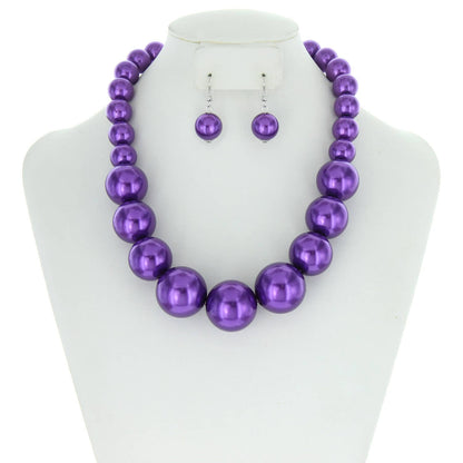 Pearl Large Bead Statement Necklace Earring Set