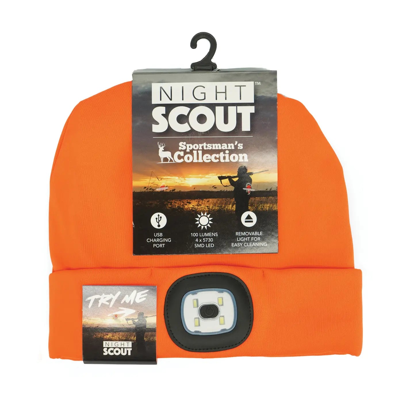 Night Scope Sportsman Rechargeable Led Beanie - Camo and Hunters Orange