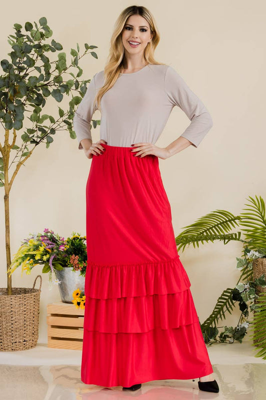 Celeste Tiered Maxi Skirt - Red