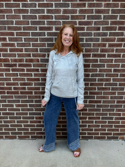 Charlie B Medium Blue Wide Leg Jeans With Studded Hem