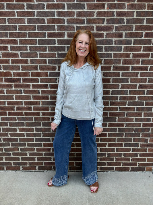Charlie B Medium Blue Wide Leg Jeans With Studded Hem
