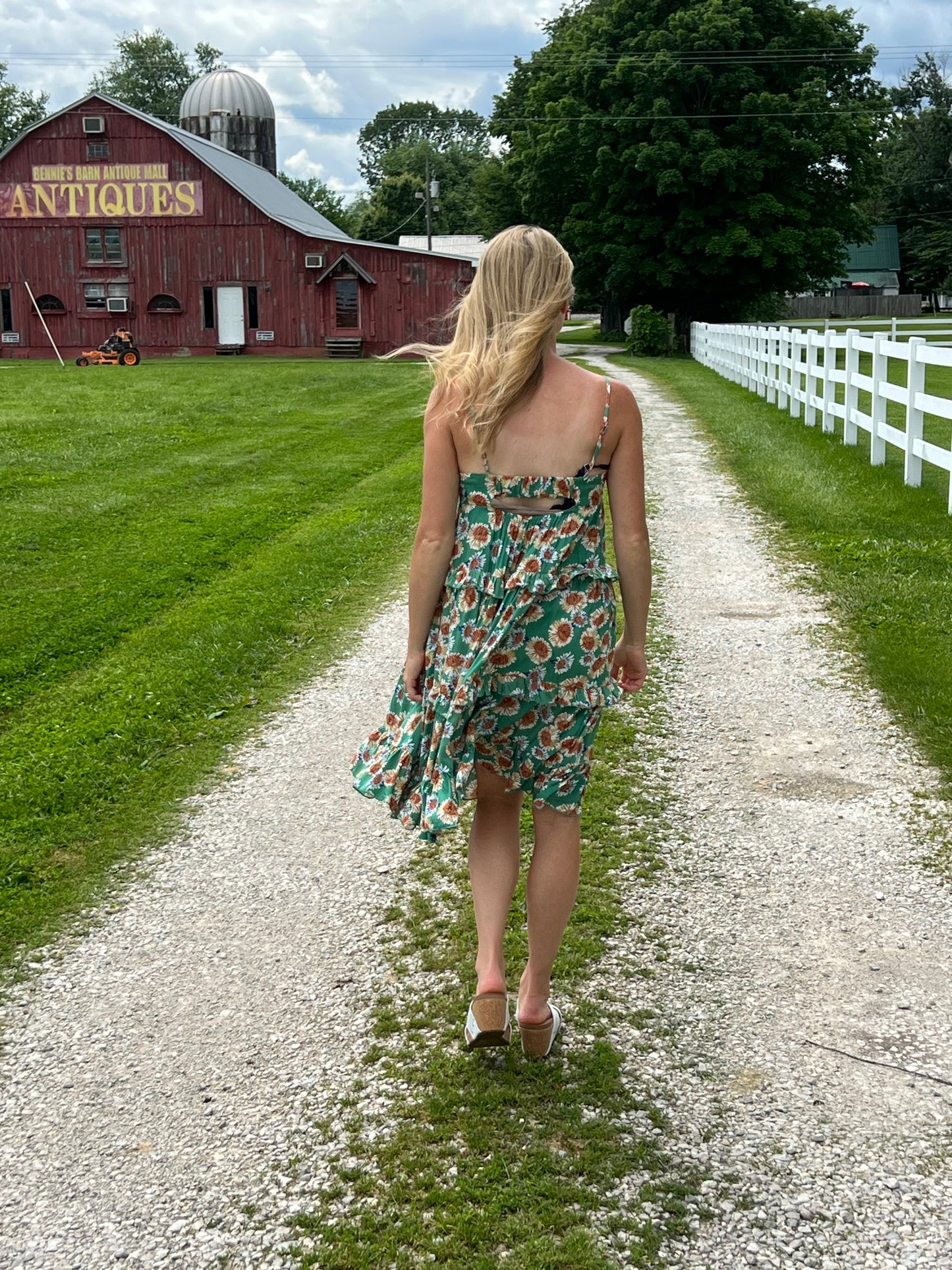 Carole Christian Tiered Flowy Daisy Dress - Green