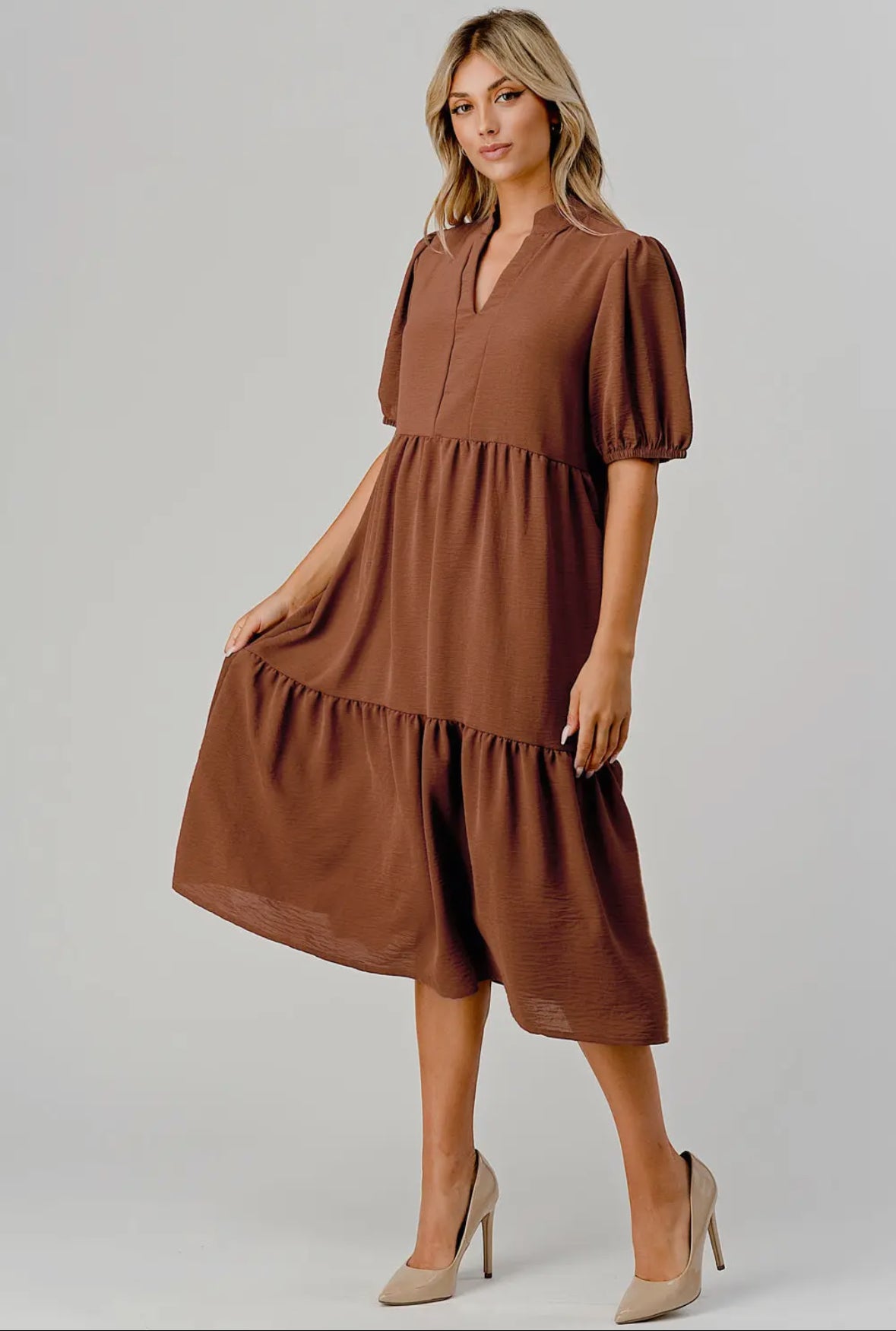 Tiered Midi Dress - Beautiful brown color