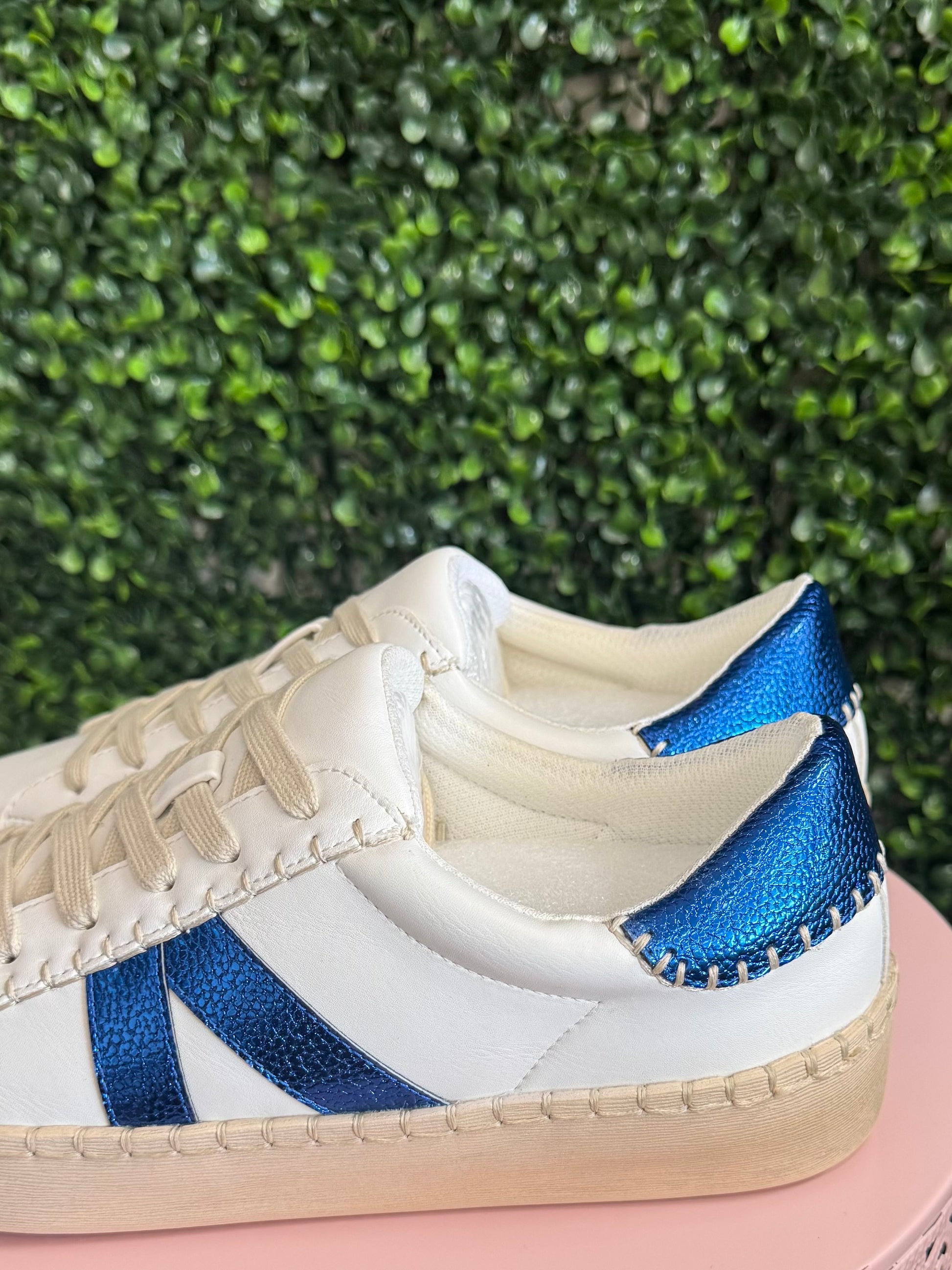 Corkys blue and white sneakers for women, comfortable casual boutique sneakers, with interchangeable laces