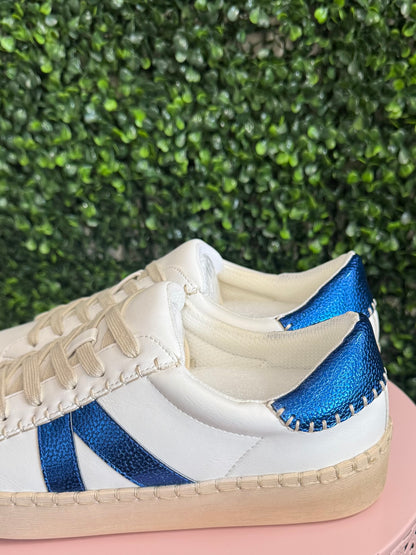 Corkys blue and white sneakers for women, comfortable casual boutique sneakers, with interchangeable laces