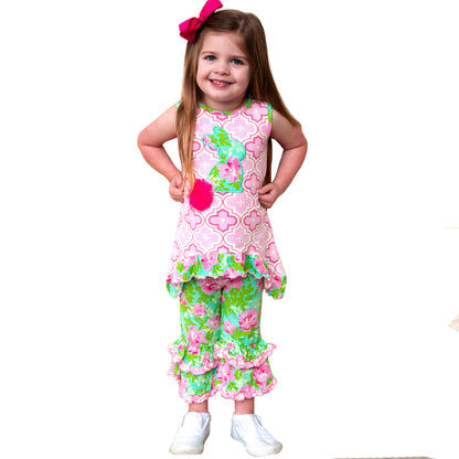 AnnLoren Girls Easter Outfit Pink Arabesque Bunny Floral PrP