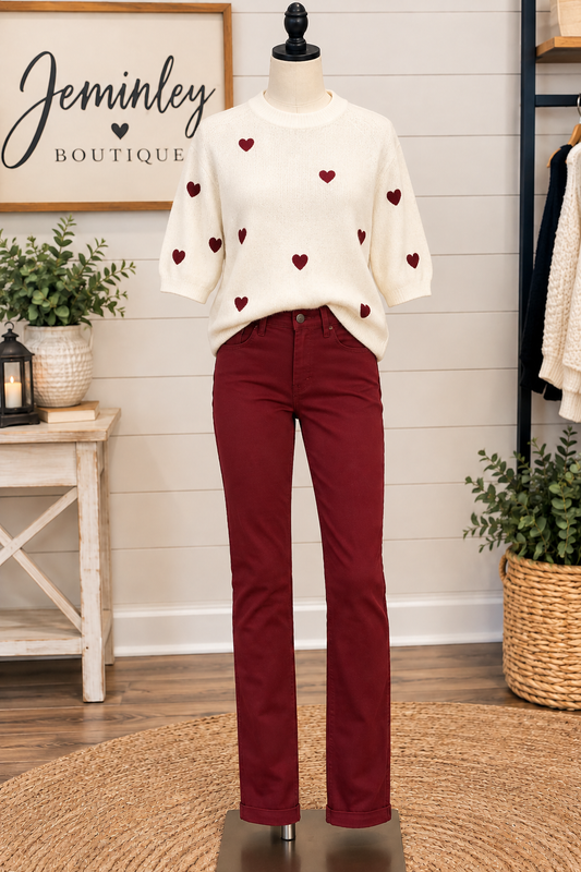 Charlie B Heart Embroidered Mock Neck Sweater