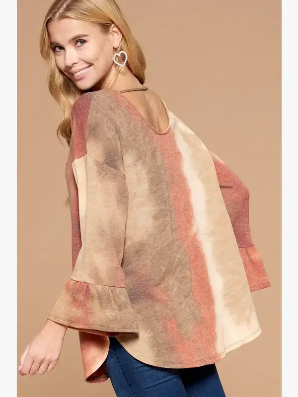 Tie Dye Open Back Bell Sleeve Top