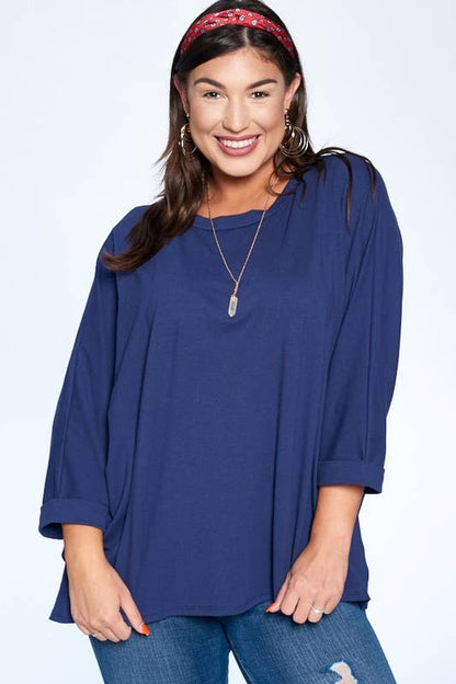 Plus Size Solid Cotton Oversize Casual Top