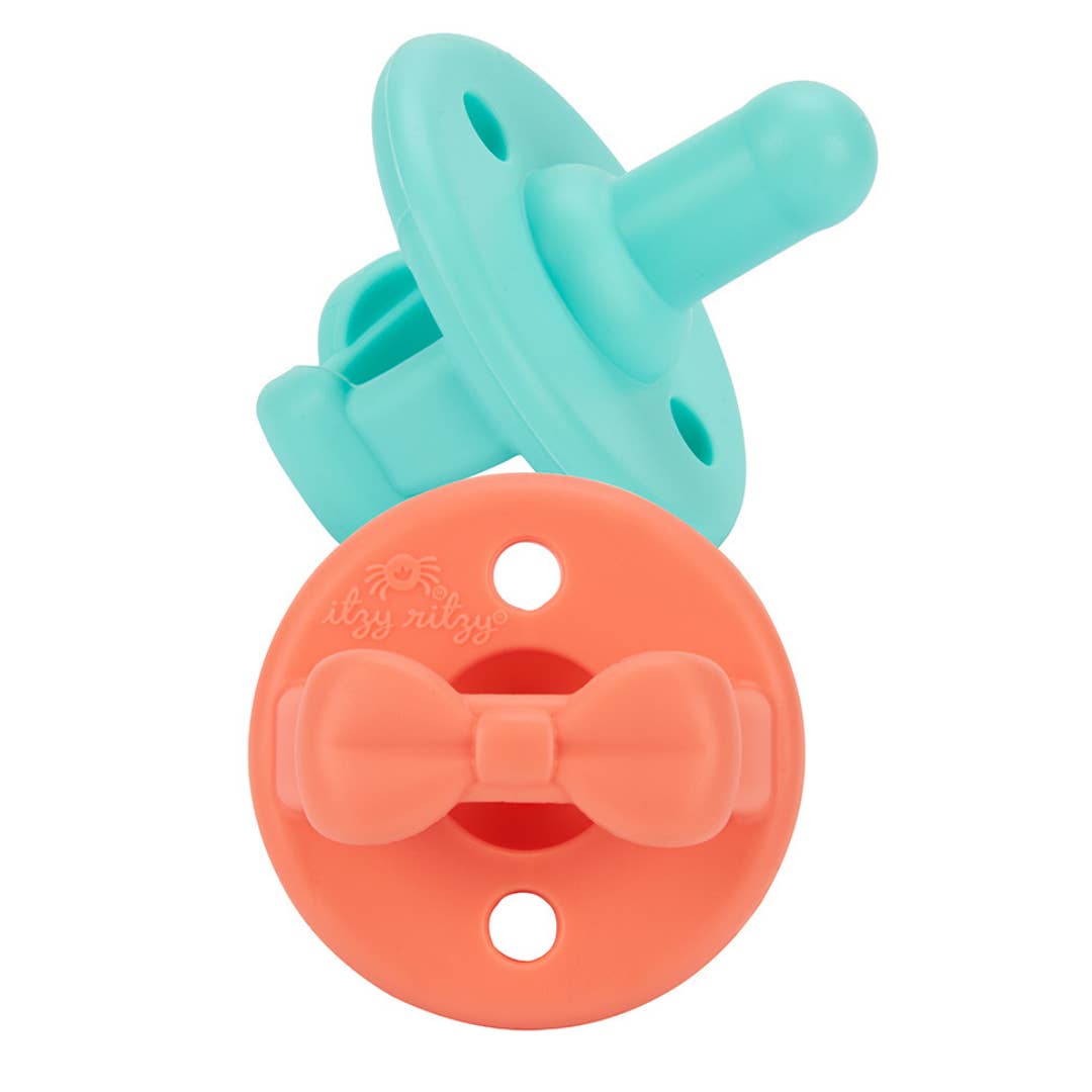 Itzy Ritzy Sweetie Soother - Aqua & Peach Bow 0M+