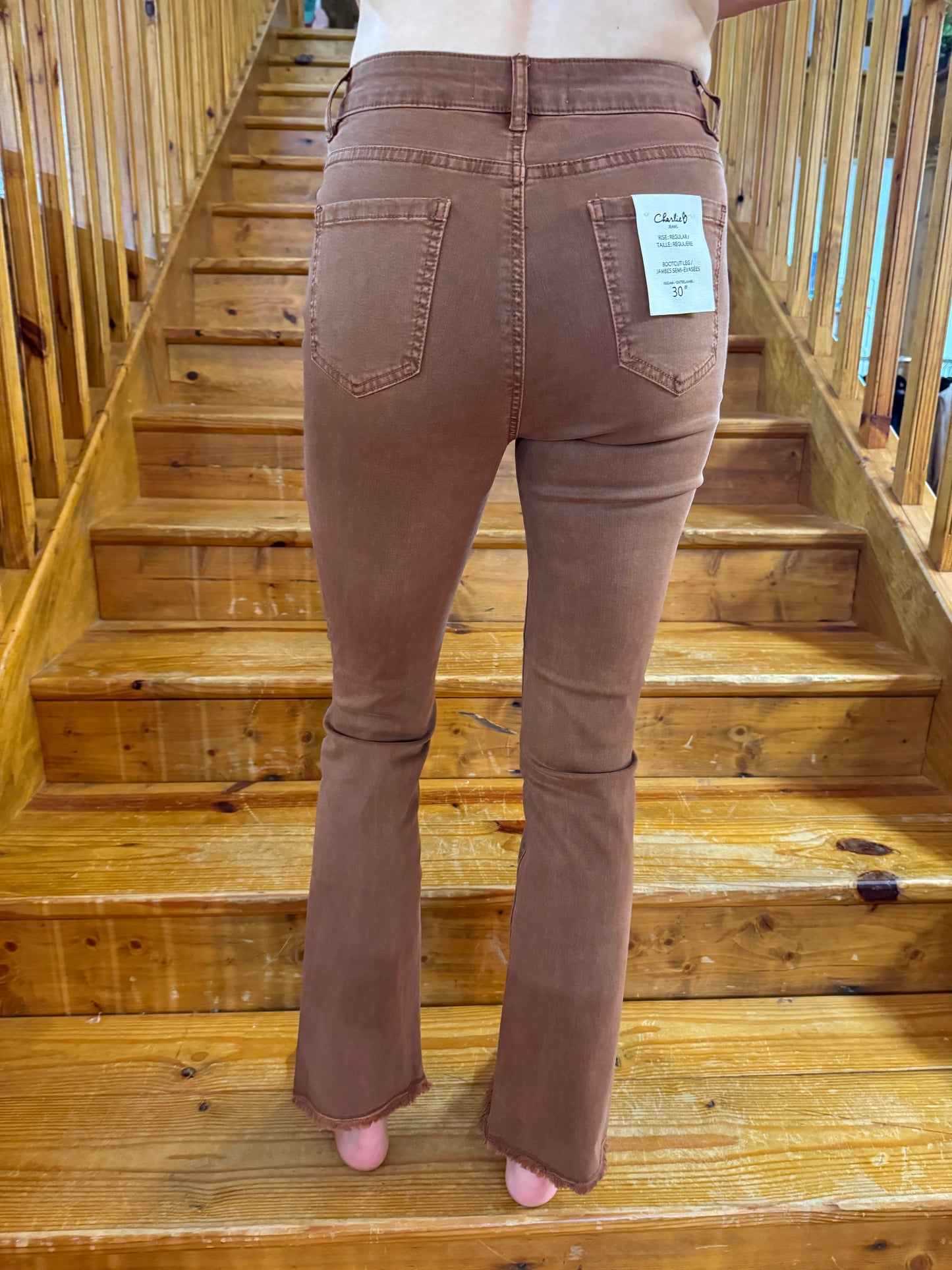 Charlie B Bootcut Jeans with Asymmetrical Hem - Terracotta