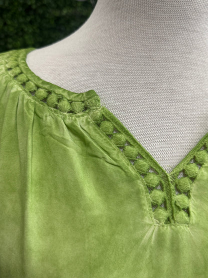 Keren Hart Lime Green Mineral Washed Top with Detailed Neckline