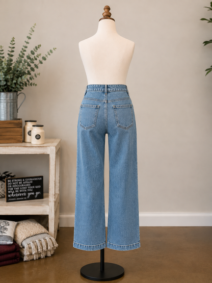 Charlie B Cropped Wide Leg Stretch Denim Pants with Patch Pockets