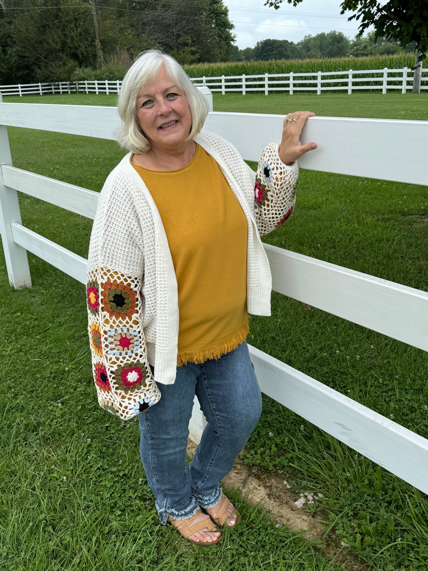 Keren Hart Mustard Top with Fringe Hem