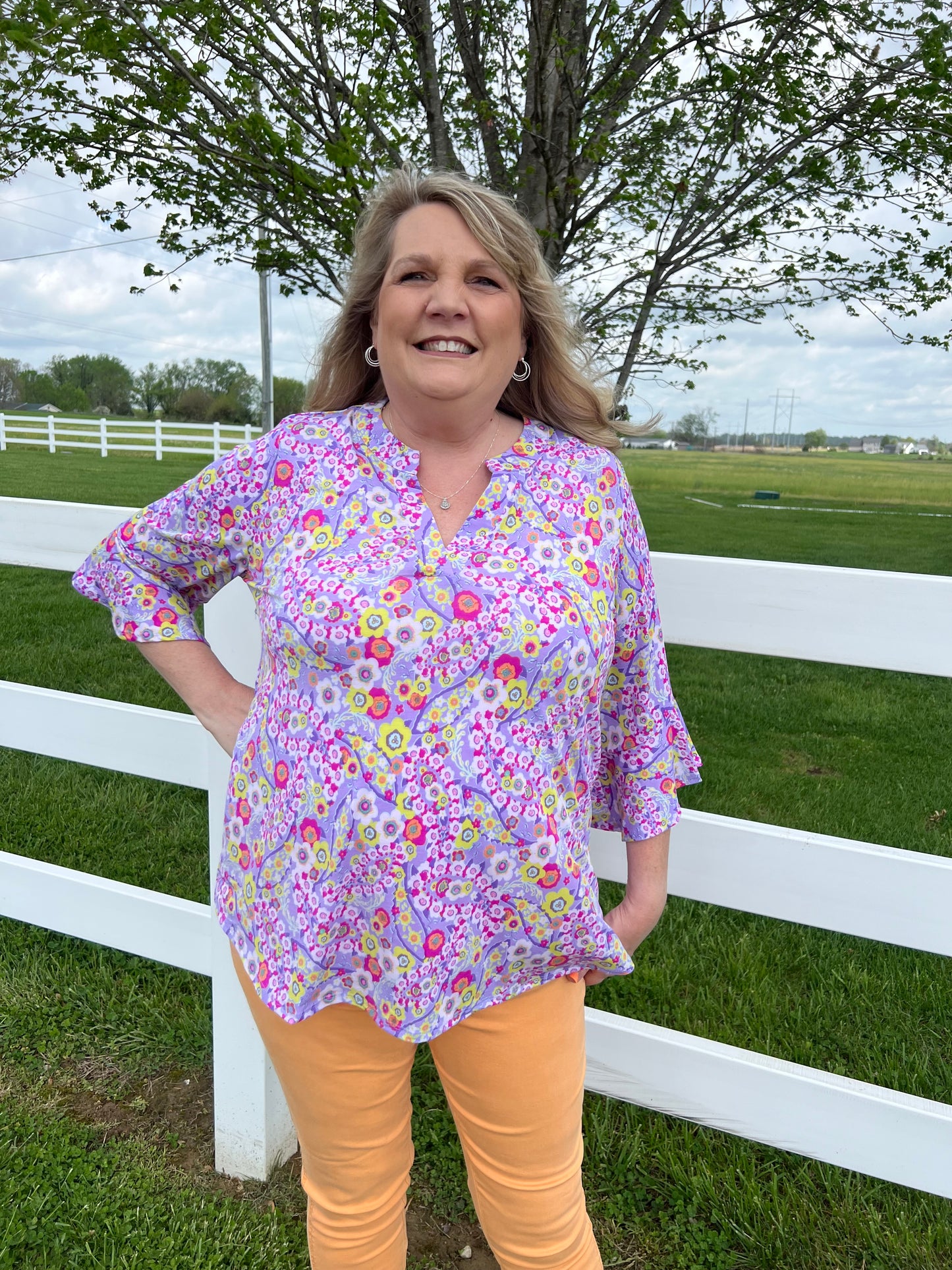 Faith Blouse with Medallion Print - Lavender Floral