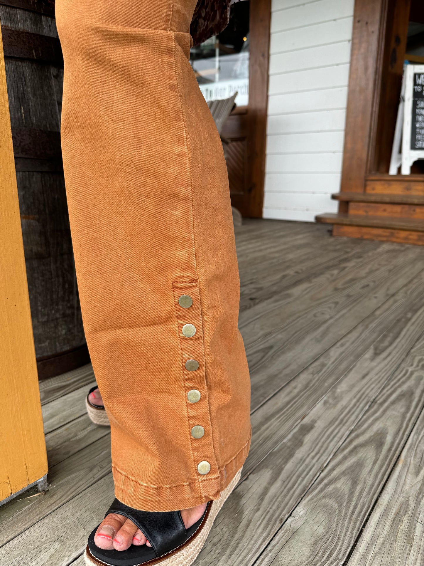 Charlie B Ginger Flare Twill Jeans with Side Buttons