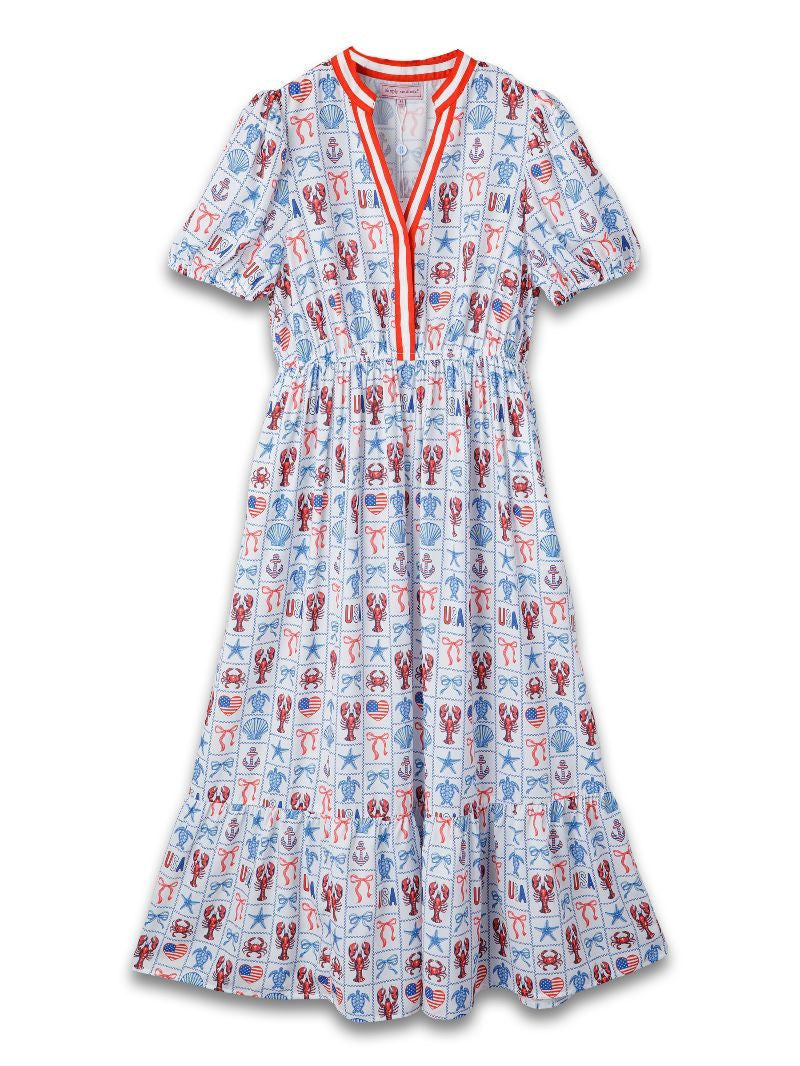 Simply Southern Americana Y-Neck Dress - Patriotic Lobster