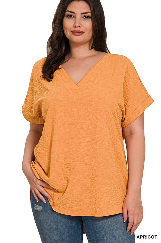 V-Neck Airflow Top in sizes Small to 3X - Apricot
