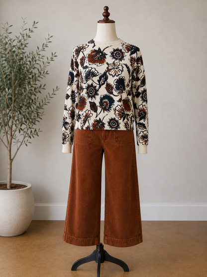 Charlie B Long Sleeve Drop Shoulder Crew Neck Fantasy Printed Sweater