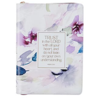 Trust in the Lord Plum Floral Faux Leather Classic Journal with Zipper Closure - Proverbs 3:5