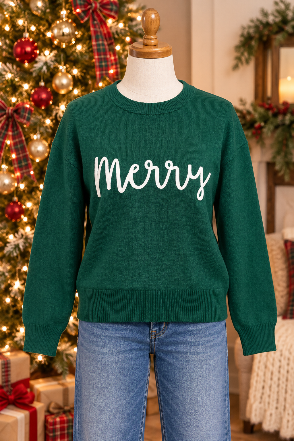 Simply Southern Merry Long Sleeve Green Sweater