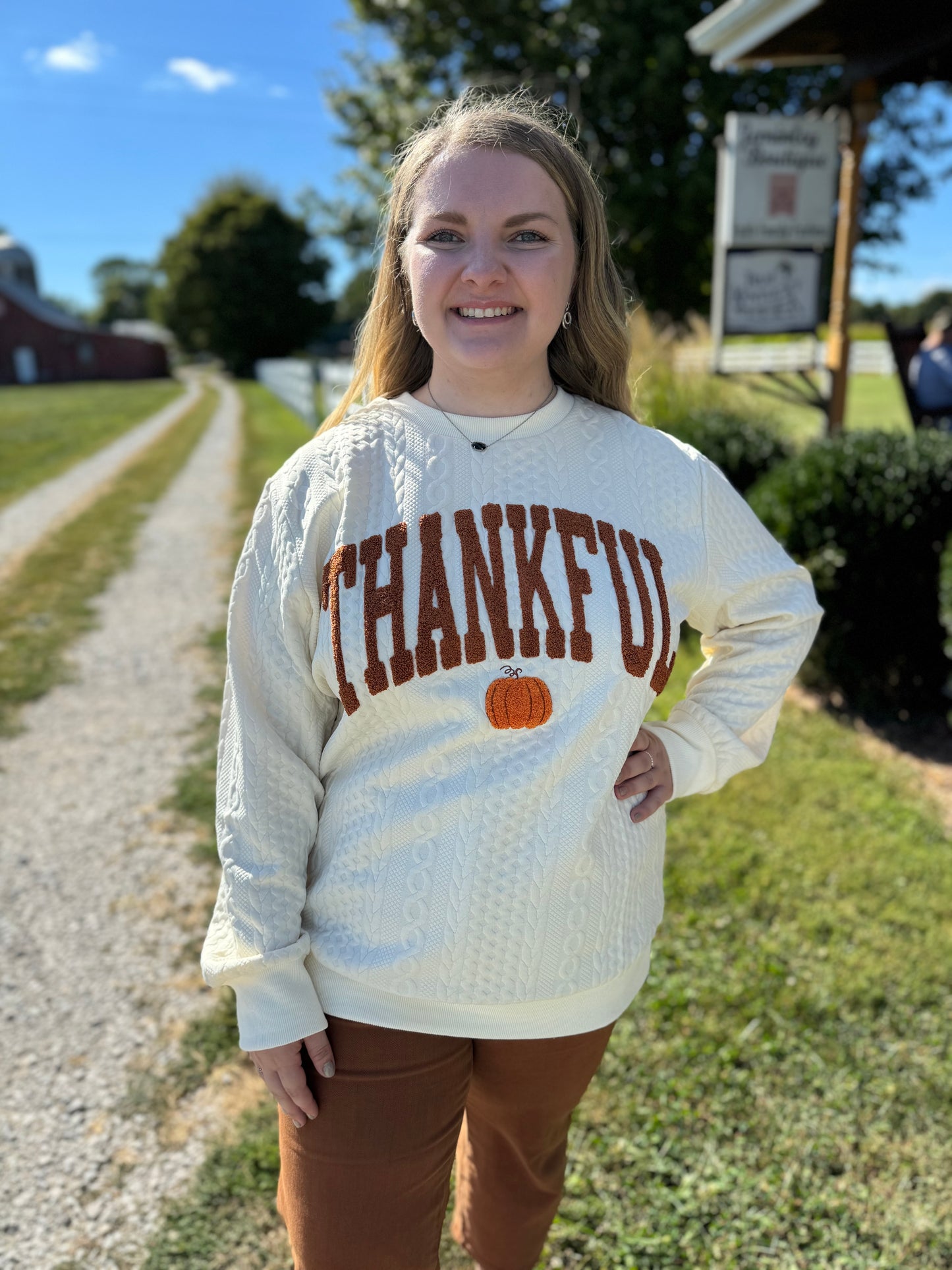 Simply Southern Crewneck Braid Detail Top - Thankful