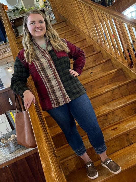 Mixed Color Block Plaid Top