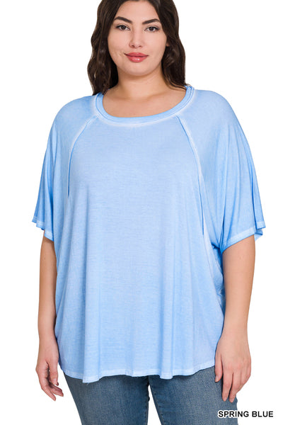 Washed dolman sleeve top in sizes small to 3X