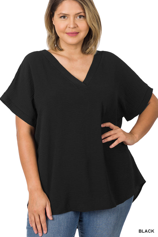 V-Neck Airflow Top in sizes Small to 3X - Black