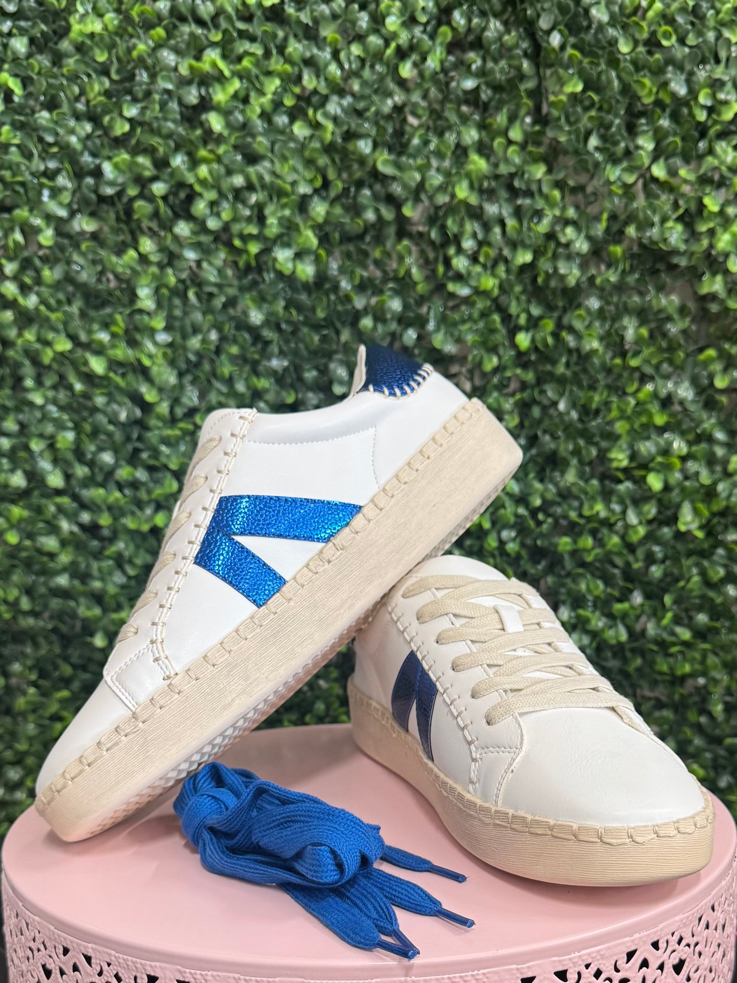 Corkys blue and white sneakers for women, comfortable casual boutique sneakers, lightweight everyday shoes for church and errands, stylish lace up sneakers for women 30-60