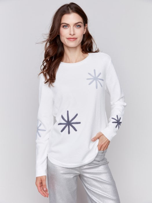 Charlie B Ecru Embroidered Snowflake Sweater