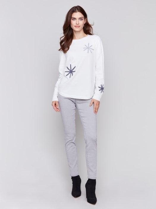 Charlie B Ecru Embroidered Snowflake Sweater