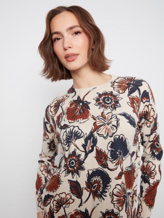 Charlie B Long Sleeve Drop Shoulder Crew Neck Fantasy Printed Sweater