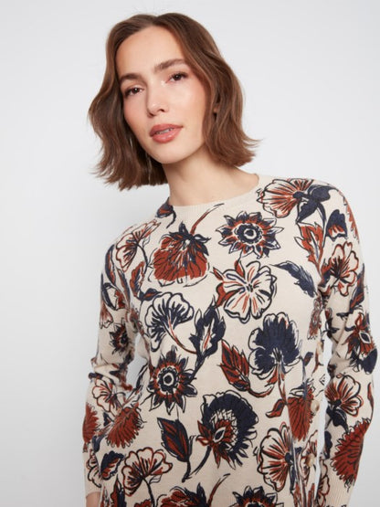 Charlie B Long Sleeve Drop Shoulder Crew Neck Fantasy Printed Sweater