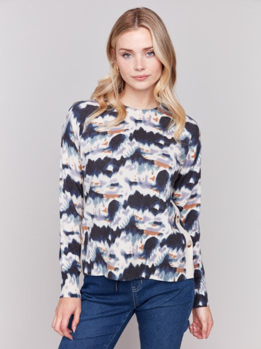 Charlie B Printed Sweater With Side Button Details