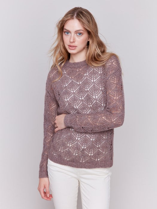 Charlie B Taupe Crochet Knit Sweater