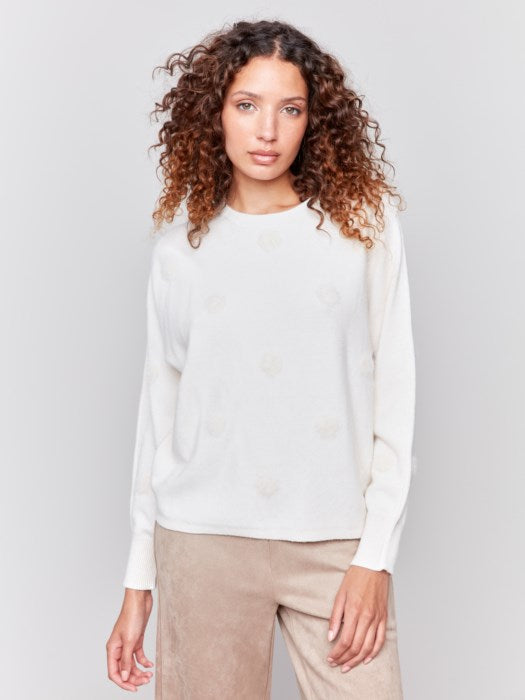 Charlie B Natural Sweater with Faux Fur Polka Dots