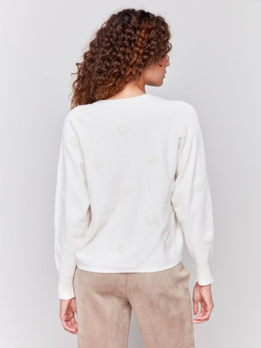 Charlie B Natural Sweater with Faux Fur Polka Dots