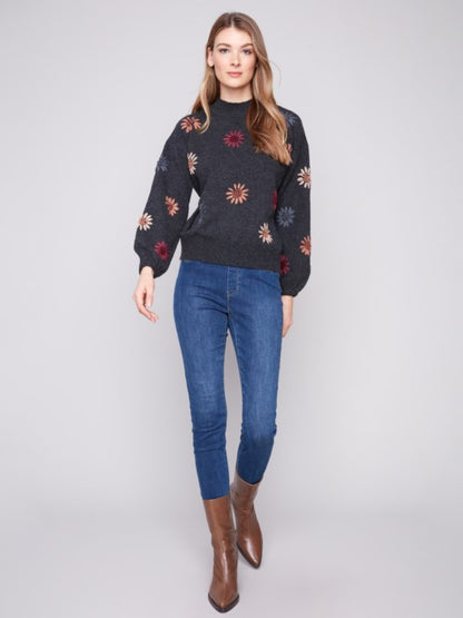 Charlie B Embroidered Mock Neck Sweater