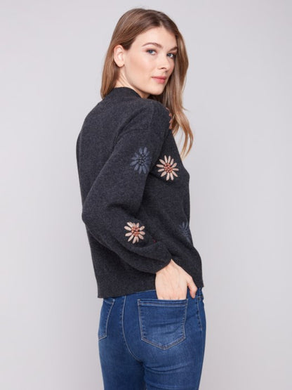Charlie B Embroidered Mock Neck Sweater