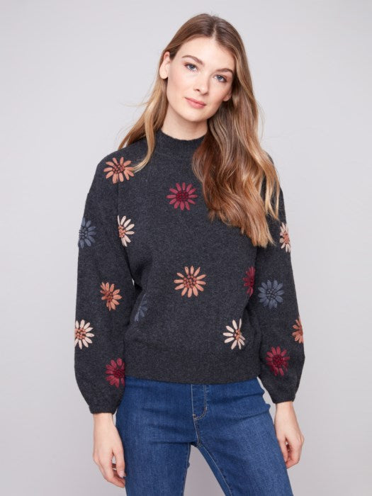 Charlie B Embroidered Mock Neck Sweater