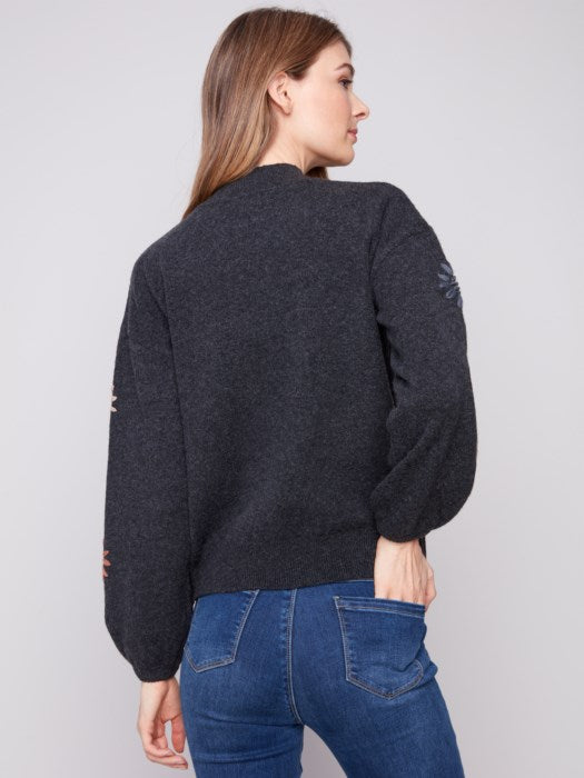 Charlie B Embroidered Mock Neck Sweater