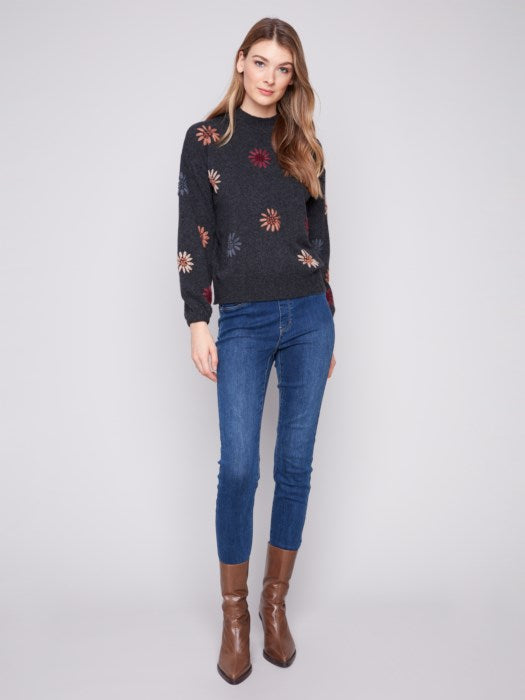 Charlie B Embroidered Mock Neck Sweater