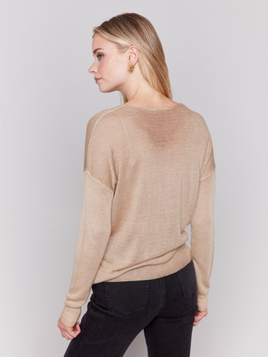 Charlie B Cold-Dye Drop Shoulder Sweater-Truffle