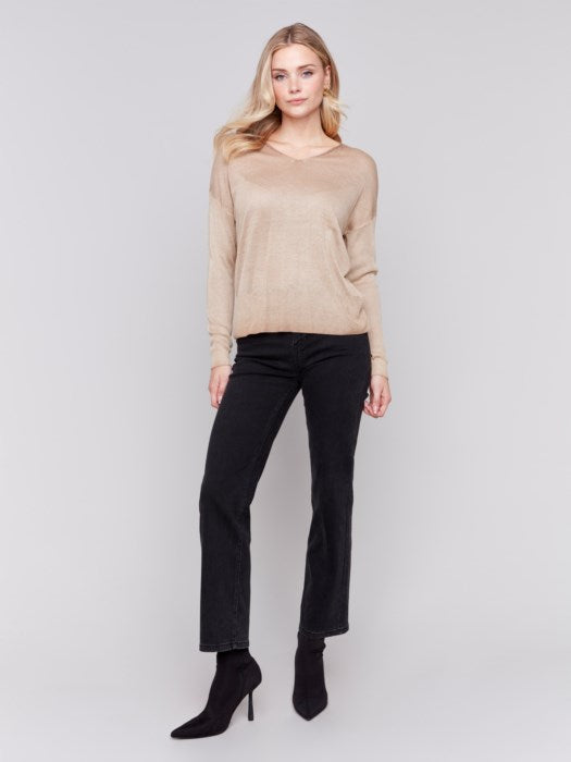 Charlie B Cold-Dye Drop Shoulder Sweater-Truffle