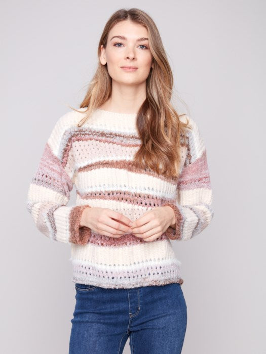 Charlie B Patchwork Knit Drop Shoulder Sweater