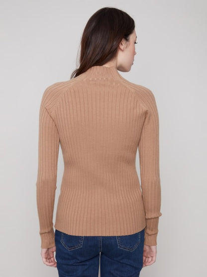Charlie B Truffle Ribbed Knit Mock Neck Sweater