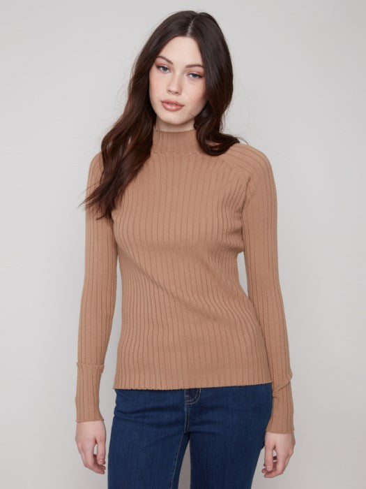 Charlie B Truffle Ribbed Knit Mock Neck Sweater