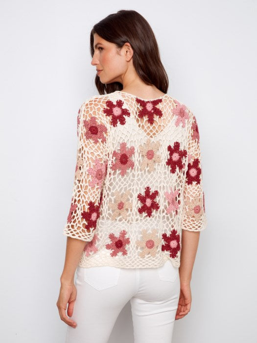 Charlie B Carnation Handcrafted Floral Crochet Top