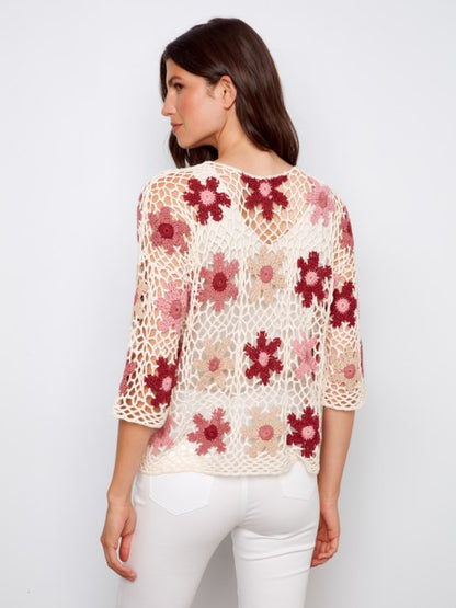 Charlie B Carnation Handcrafted Floral Crochet Top